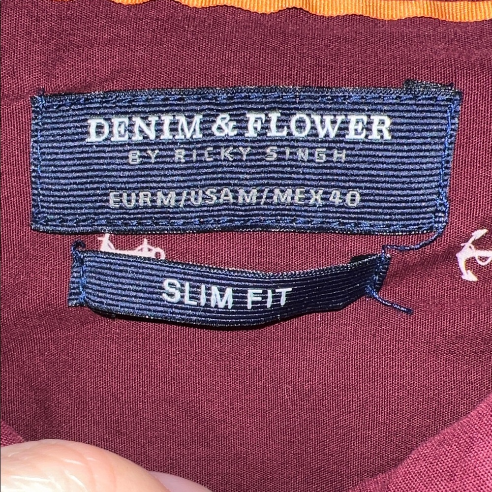 Denim & Flower, Burgundy Anchor Print Short Sleeve Button Down Shirt - Picture 2 of 3